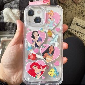 Disney Princess Clear Phone Case - Pink Hearts-IPhone 13,14,15